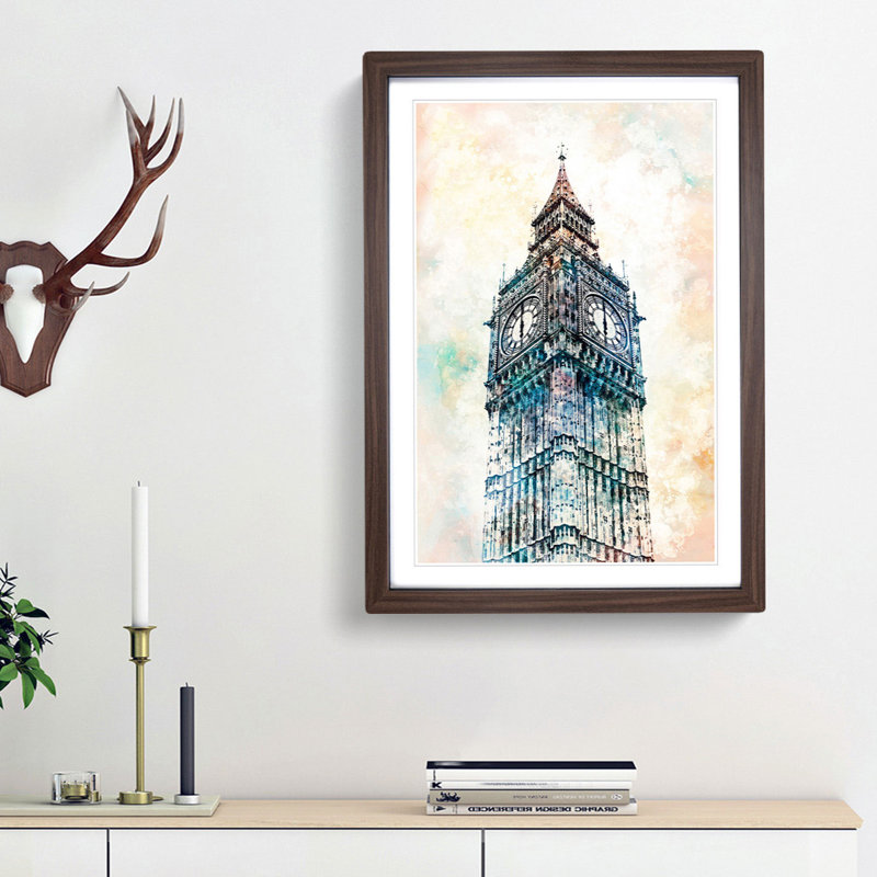 Big Ben London in Abstract - Picture Frame Painting Print, Walnut Framed, 87cm H x 62cm W x 2cm D