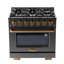 KUCHT Gemstone Professional 36 po 5,2 pieds cubes Cuisinière au gaz propane avec brûleurs scellés et four à convection en acier inoxydable titane-1200474312