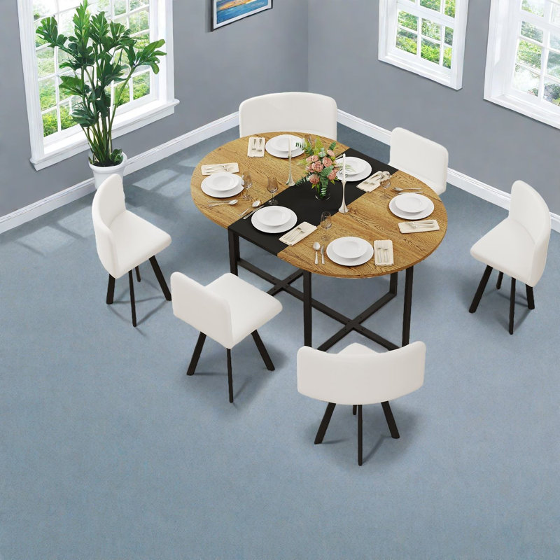 Ensemble de table de salle à manger moderne 7 pièces avec structure en bois et métal pour petits espaces