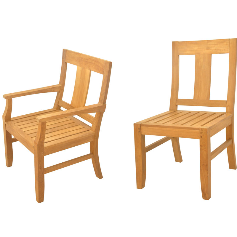 Kevon 2 - Person Teak Wood Patio Dining Set with Round Table, 3