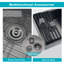 19 po Évier de cuisine encastré, cuve simple en acier inoxydable, ensemble de drain inclus, grille inférieure, support à enroulement, noir