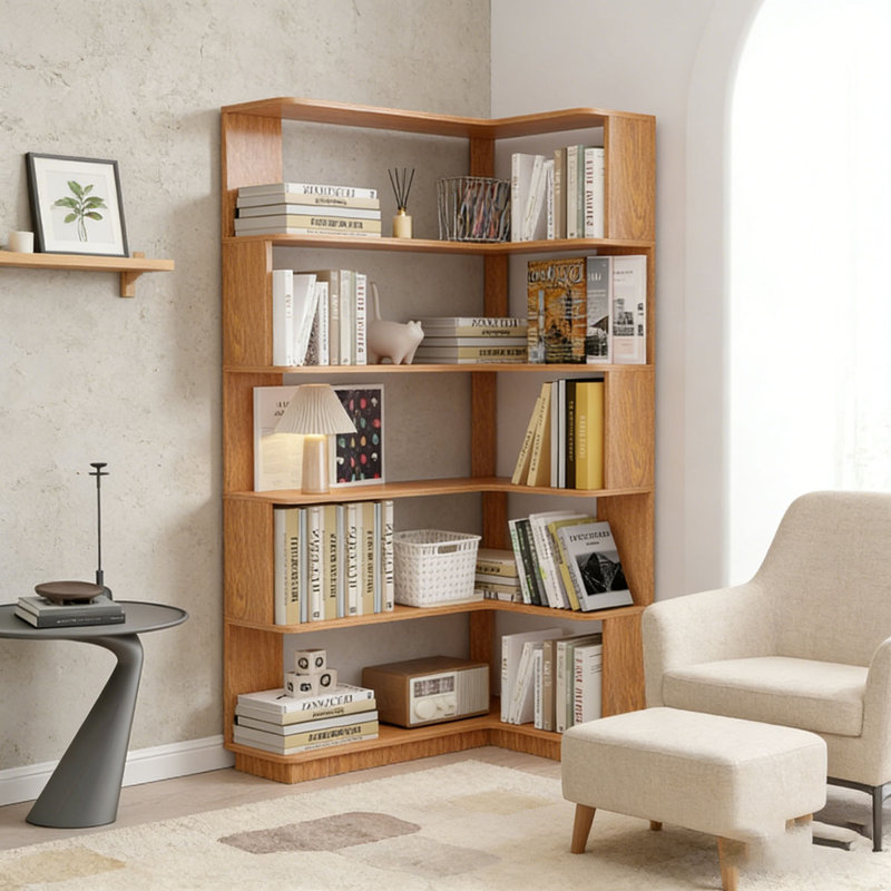 Freestanding Corner Bookshelf, Dark Oak