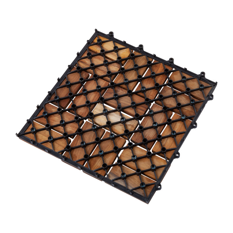 Carreau de terrasse en bois teck 11,8 po x 11,8 po Zig Zag