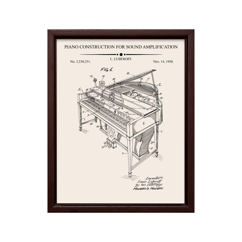 Piano, plan n ° 1, Canvas, 08"H x 10"W, Brown Framed