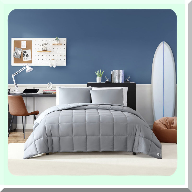 Navy Stripe Cotton Comforter Set - All Season Reversible Bedding for Twin Size Beds - Longdale Stripe Design for Home Decor - Soft and Cozy Twin Comforter