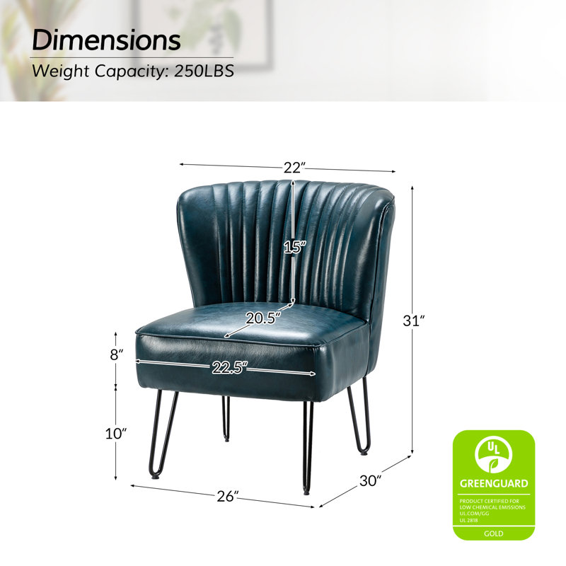 Euclid 26" W Faux Leather Tufted Side Chair With Metal Base, Turquoise Faux Leather