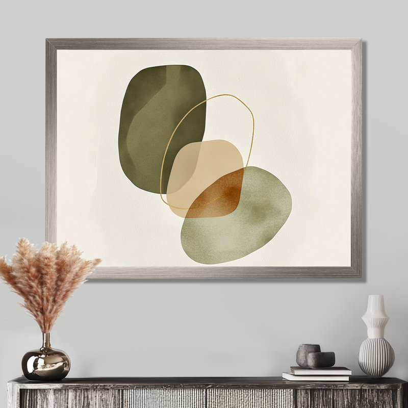 Formes abstraites dans des tons verts et bruns - art mural moderne Mid-Century pour le salon, impression sur toile moderne de style Mid-Century vert