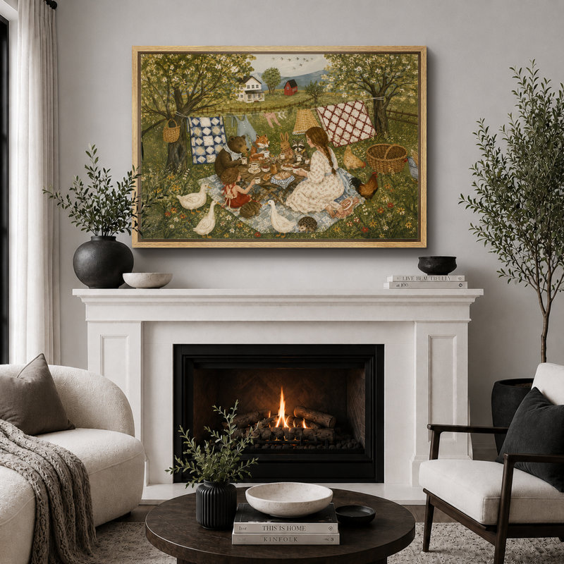 «Country Meadow Animal», reproduction d'art numérique sur toile encadrée, H 16 po x l 24 po x P 1,5 po, Cadre naturel