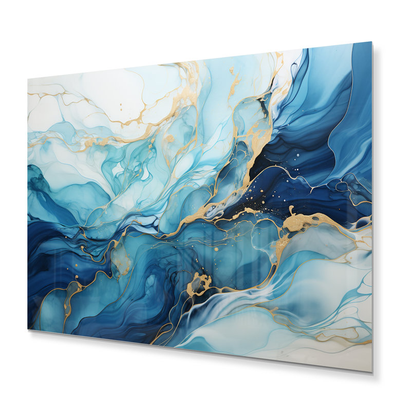 «Liquide bleu et or tempête océanique» sur, H 24 po x l 32 po x P 1 po