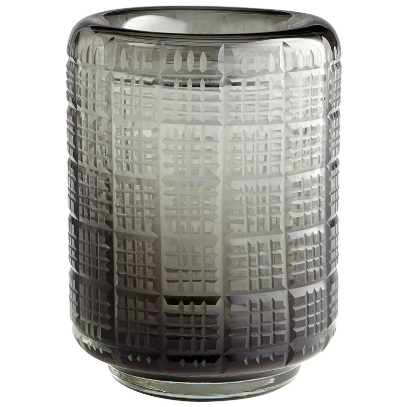 Contemporary Etched Glass Gray Bouquet Vase 7.5" H