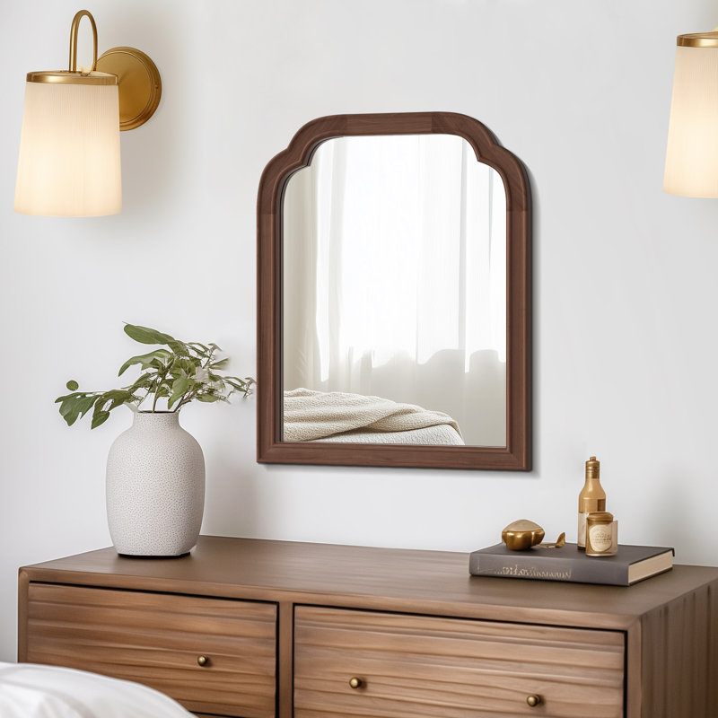 Solid Wood Wall Mirror for Bathroom or Bedroom, 20" x 16", Walnut