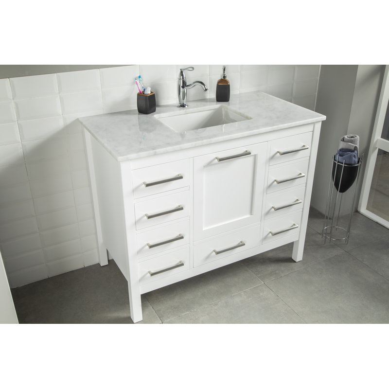 Meuble-lavabo 42 po avec lavabo en porcelaine intégré Avery, Blanc / Blanc