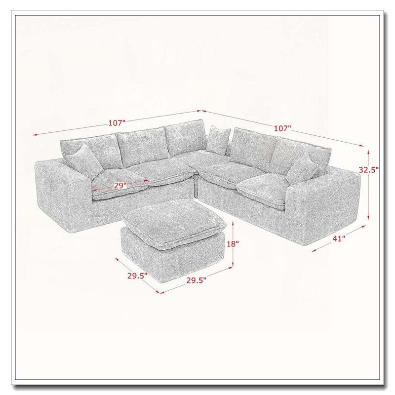 Canapé modulaire en L 107 po, Orange, 6