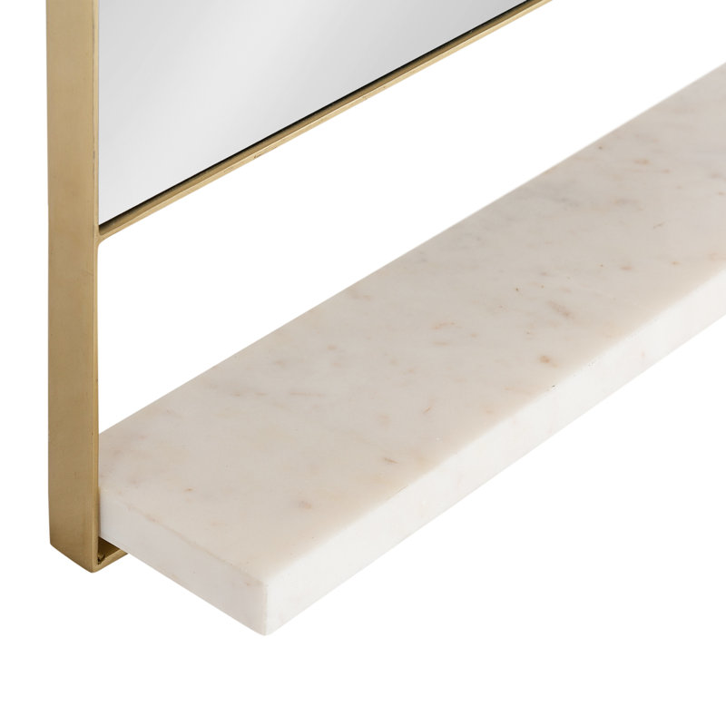 Miroir mural en métal avec tablette Branchville, 34 po x 20 po, Or, Rectangle
