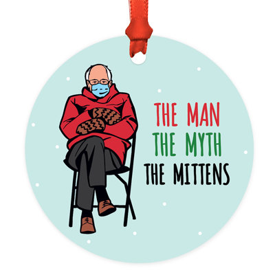 Ornements de Noël rigolos 20x2 "The Man The Myth The Mittens" Bernie Sanders, ornement rond en métal avec ruban et sac, souvenir, éléphant blanc