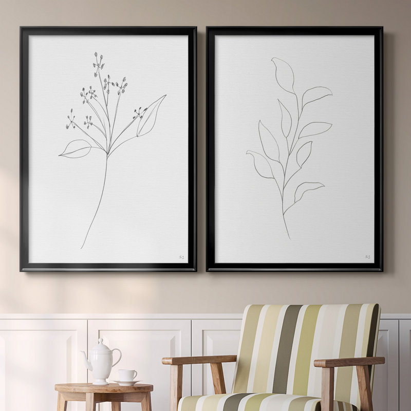 Botanical Gesture V - Ensemble de 2 reproductions de cadres photo sur toile, Noir, H 26,5 po x l 73 po x P 1,5 po