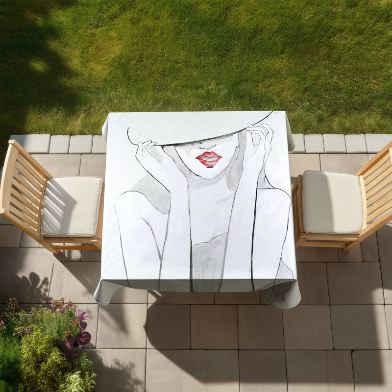 Woman with Big Hat Tablecloth - Figurative Beauty Decor