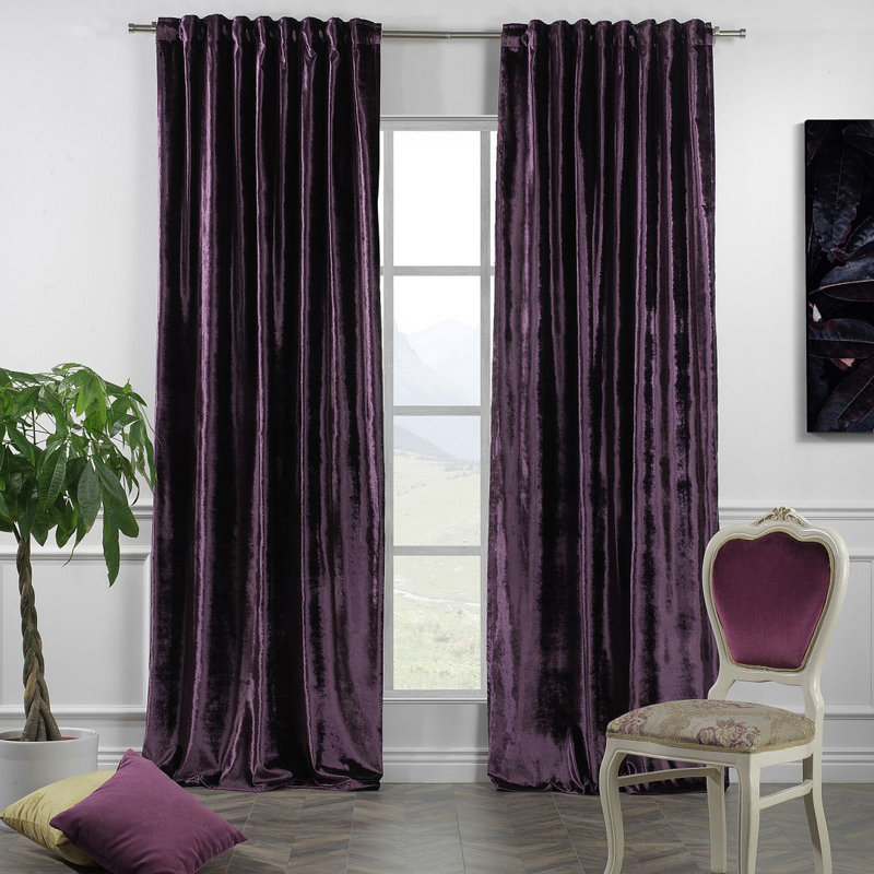 Extra Long & Extra Wide Shiny Velvet Curtain Panel (customized), Eggplant, 140cm Width x 425cm Drop