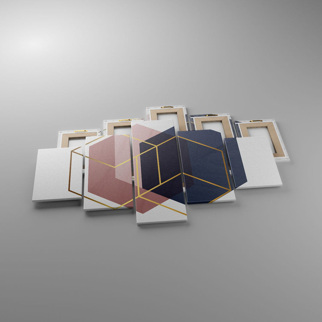 5-tlg. Leinwandbilder-Set Hexagons Modern Gold