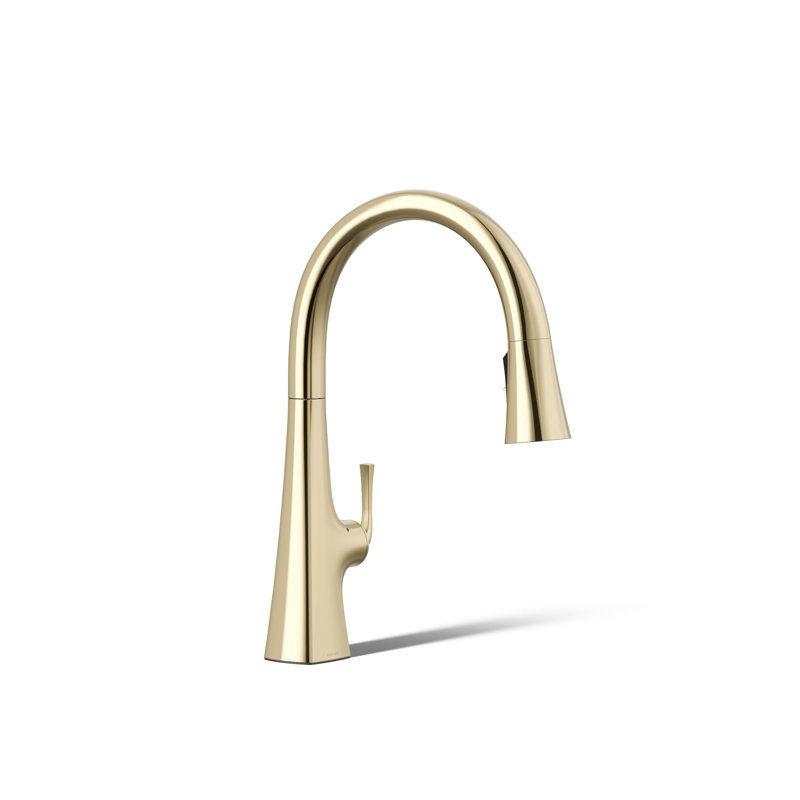Graze Touchless Pull-Down Kitchen Sink Faucet with Voice Activation and Three-Function Sprayhead, Vibrant French Gold