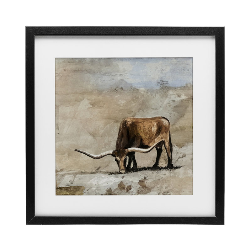 «Logan Longhorn», reproduction sous verre encadrée, conception par Errico & Slyp, H 13 po x l 13 po, Cadre noir minuit