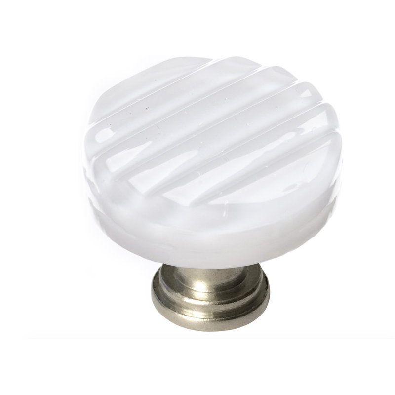 Texture Glass Mushroom Knob, Satin Nickel, White