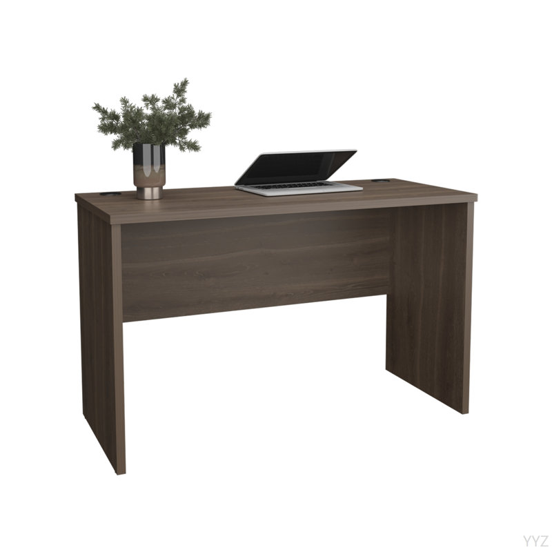 Bureau en bois à deux tons avec silhouette minimaliste, Brun