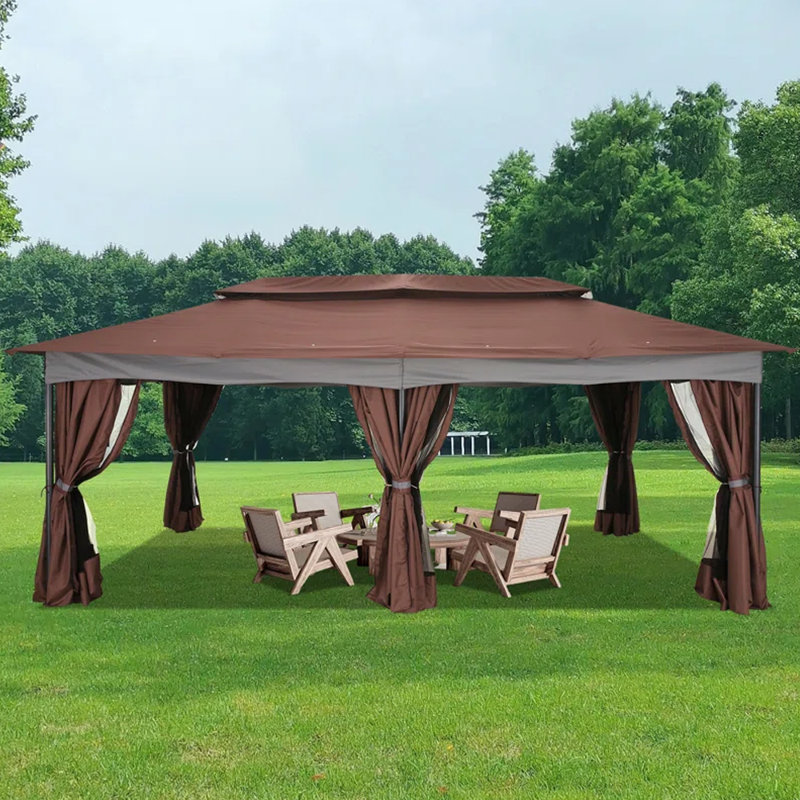  12x20ft Heavy Duty Gazebo with Metal Steel Frame Sturdy Tent with Privacy Curtain and Mosquito Netting Outdoor Gazebo for Garden, Lawn, Backyard, Garage