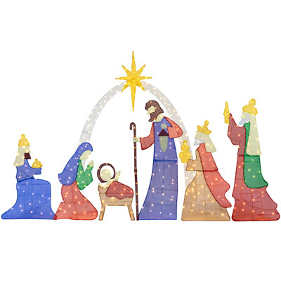 Décoration de Noël d'extérieur de crèche de Noël illuminée, ensemble de crèche de Noël avec lumières à DEL pour pelouse de jardin et intérieur ou extérieur durable et imperméable