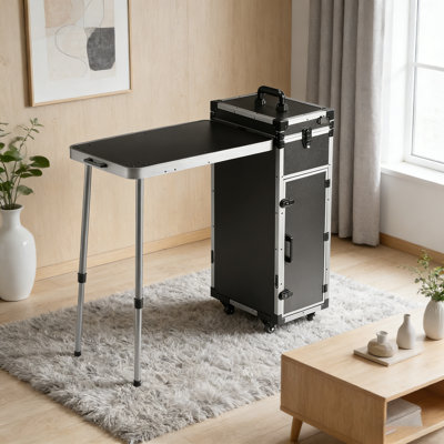 Trousse de maquillage professionnelle pour trousse de maquillage en aluminium, établi avec pieds de soutien, trousse de maquillage à roulettes, trousse de rangement pour trésors très grande, avec roulettes pivotantes à 360 °, noir