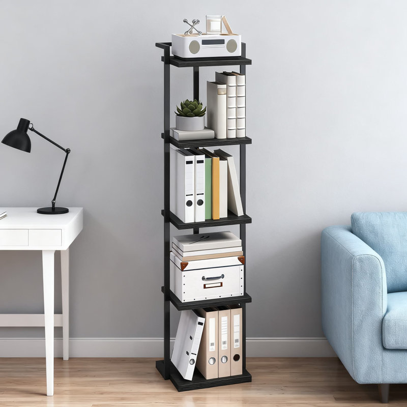 5-Tier Bookshelf For Small Spaces, Tall Narrow Bookcase With Stable Base & Anti-Tip Kits, Open Storage Display Shelf For Living Room, Office, Study
