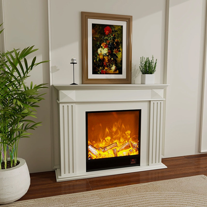 Foyer électrique en bois massif beige, H 39,37 po x l 39,37 po x P 11,81 po