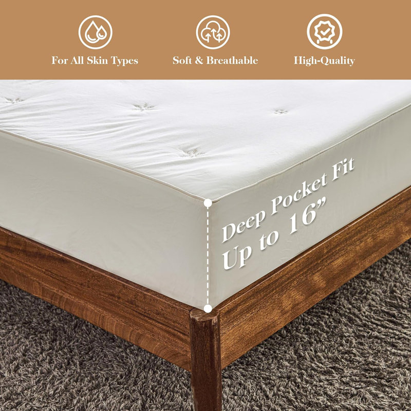 Mattress Pad Protector, 100% Cotton Top Cooling Breathable Quilted Mattress Cover Fitted Sheet Stretches Up To 16 Inches Deep Pocket Non Slip Soft Bed Pad Topper