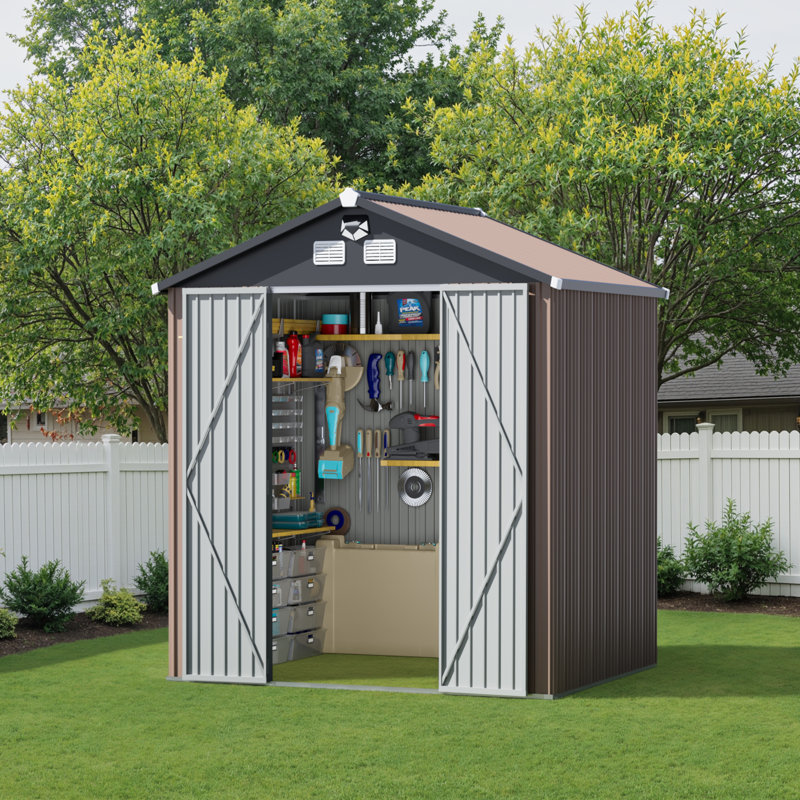 8 ft. W x 6 ft. D Outdoor Metal Tool Storage Shed with Led Light & Air Vents, 72.64" H x 70.47" W x 99.61" D