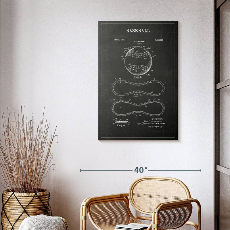 Baseball BW, brevet sur toile, H 26 po x l 39 po x P 1,25 po