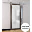 Porte de grange robuste en verre trempé givré | Planum 2102 | Ensemble de quincaillerie lourde pour cintres 6,6 pi argenté | Portes intérieures modernes à panneau massif - Rail argenté-110275175-110275156
