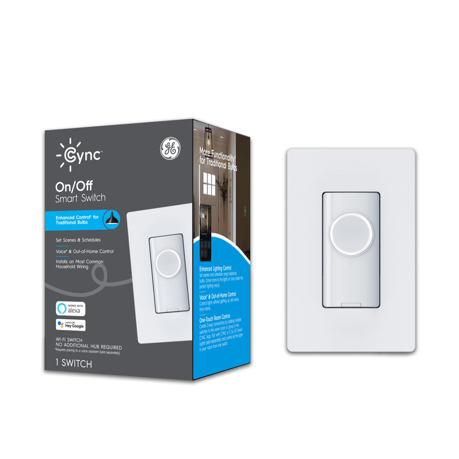 GE CYNC Ceiling Fan Smart Switch, Neutral Wire Required, Bluetooth and 2.4  GHz WiFi, Alexa and