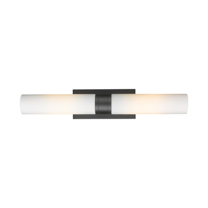 Luminaire de meuble-lavabo mural 2 lumières 11 po Amalle, 3" H x 24" W x 3.88" D, Blanc rayé, Noir mat