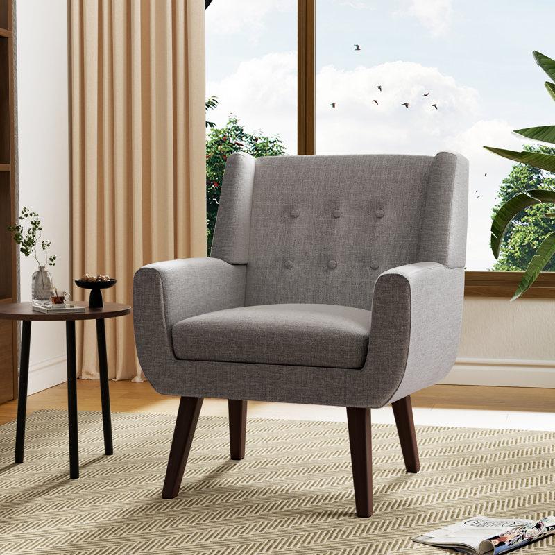 Halcott 29.2'' Wide Tufted Armchair, Light Grey Linen Blend