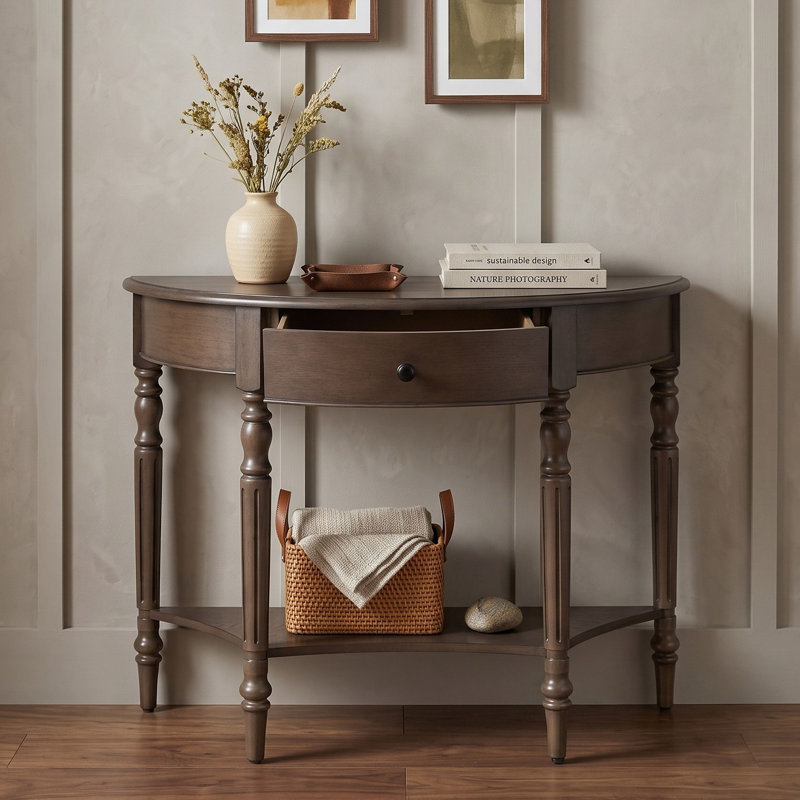 Console en demi-lune avec tiroir et tablette inférieure pour l'entrée, le salon, le couloir, le hall d'entrée et les espaces étroits