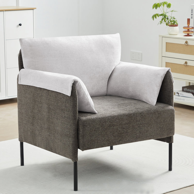 Fauteuil d'appoint 32 po avec accoudoirs de couleur contemporaine avec dossier et coussins d'accoudoir, Chenille brun