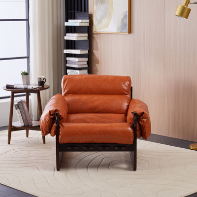 Medieval Modern Style Lounge Chair,Removable Armrests, Vintage Oil Wax Leather Sofa Chair, Vintage Style Decorative Chair