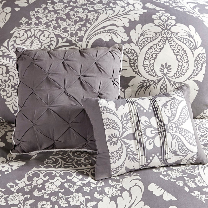 7 Piece Printed Comforter Set Grey