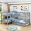 Lit superposé simple en L en bois avec lit gigogne-70507690