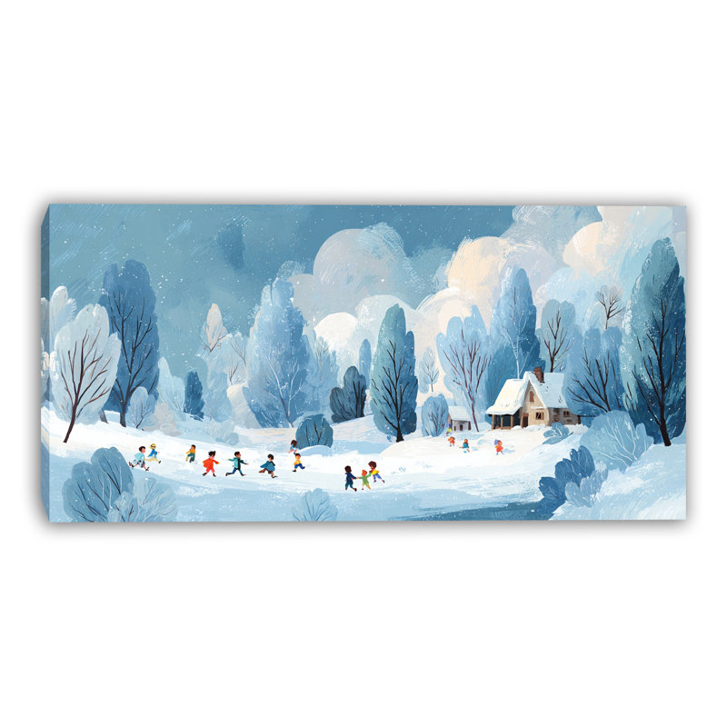 «Children Winter Run», art mural sur toile tendue, H 27,5 po x l 55 po