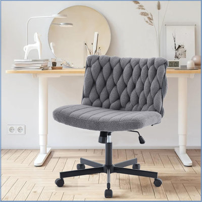 Office Chair With Wheels, Wide Seat Home Office Desk Chair, Armless Makeup Vanity Chair, Modern Cross Legged Swivel Comfy Chair, Computer Task Chair For Home Office