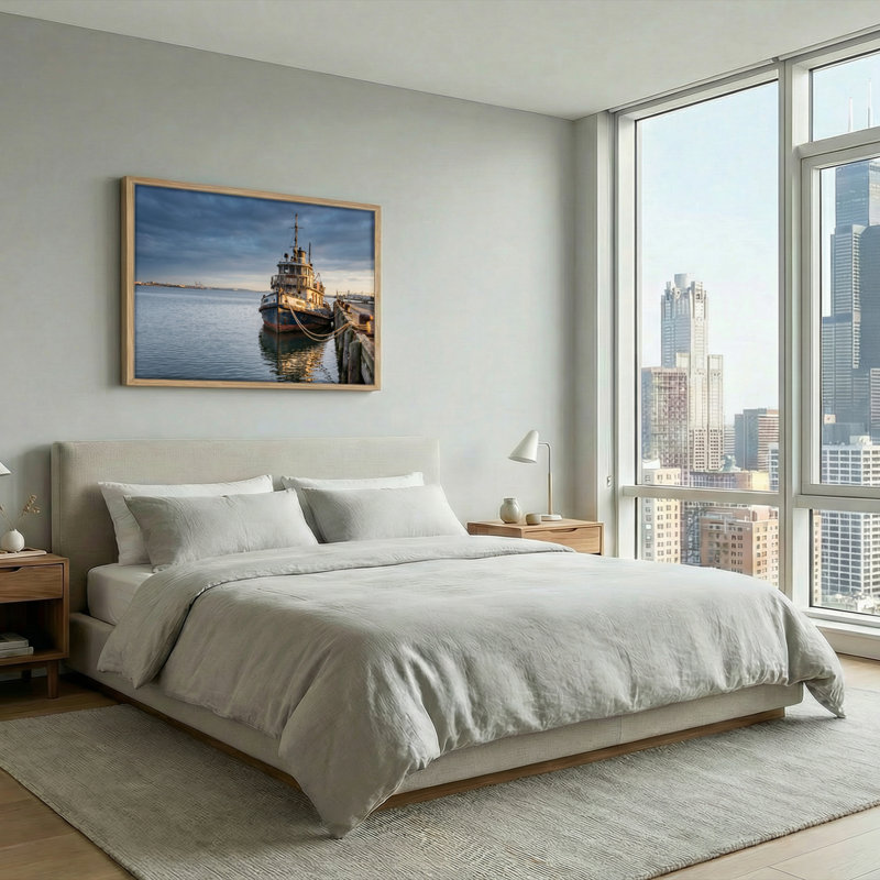 Ensemble de 1 tableau sur toile représentant un navire marin, H 24 po x l 36 po, Naturel