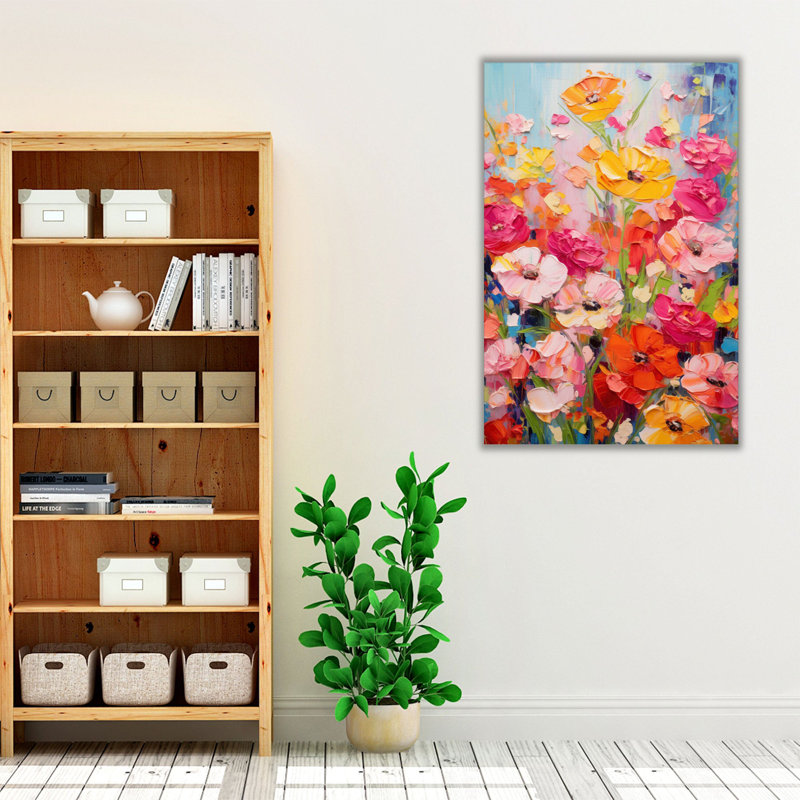 Impression vibrante empâtement de fleurs, Toile tendue, H 60 po x l 40 po x P 1,25 po