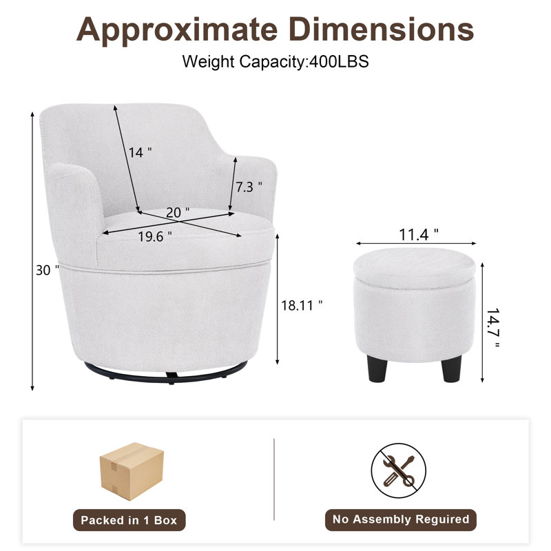 360° Modern Swivel Barrel Chair with Storage Ottoman, Gray