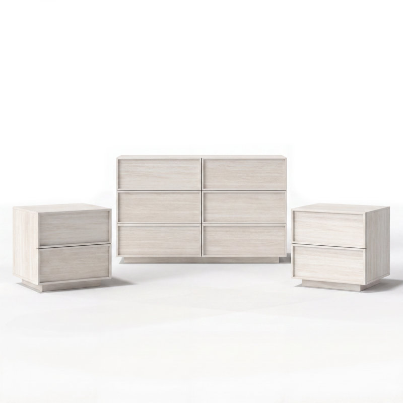 Ensemble de chambre à coucher 3 pièces (commode à 6 tiroirs et ensemble de 2 tables de chevet à 2 tiroirs)